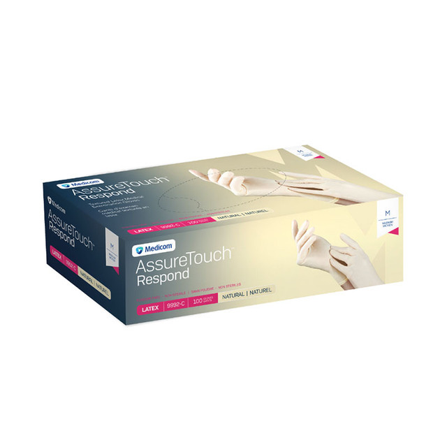 [5MED9992-C] MEDICOM® Assure Touch Respond -  Textured Latex Gloves Powder Free - Medium (100) Natural