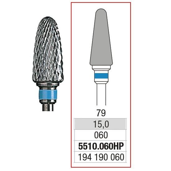 [2E5510060] *EDENTA® Fraise conique ronde en carbure de tungstène - denture hélicoïdale régulière (bague bleue)