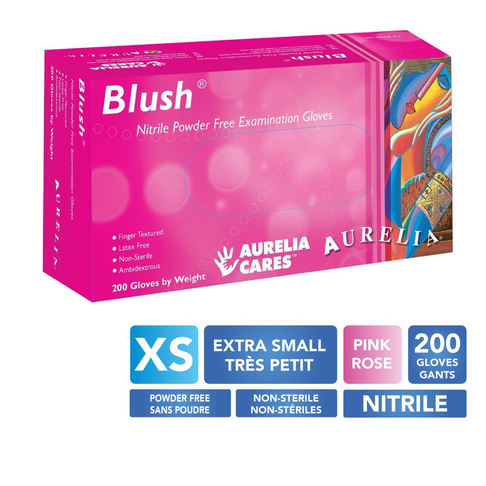 [578885-XS] AURELIA® Blush® Powder Free Nitrile Gloves - X-Small (200) Pink