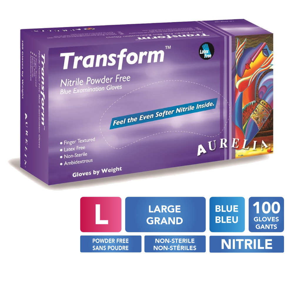 [59889A8] AURELIA® Transform® Gants en nitrile sans poudre - Large (100) Bleu